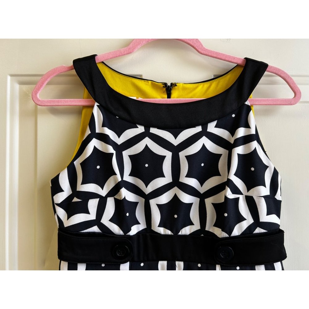 London Times Black White Geometric Print Sleeveless Knee Length Dress Size 4